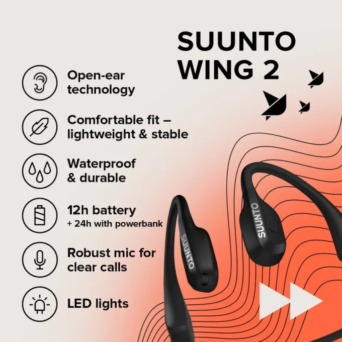 Suunto Wing 2 czarny – wysokiej klasy słuchawki przewodzące dźwięk przez kości Suunto Wing 2 czarny – wysokiej klasy słuchawki przewodzące dźwięk przez kości