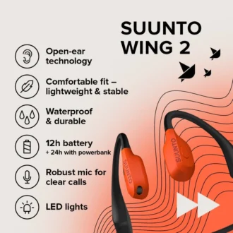 Suunto Wing 2 w kolorze koralowo-pomarańczowym – wysokiej klasy słuchawki przewodzące dźwięk przez kości